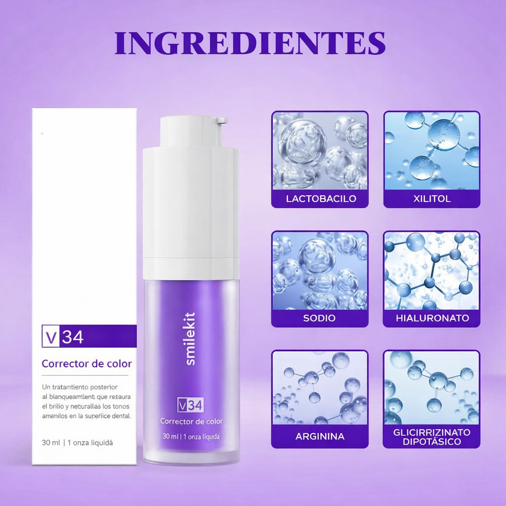 Suero blanqueador ModerneSmile™ V34: resplandor instantáneo para una sonrisa radiante