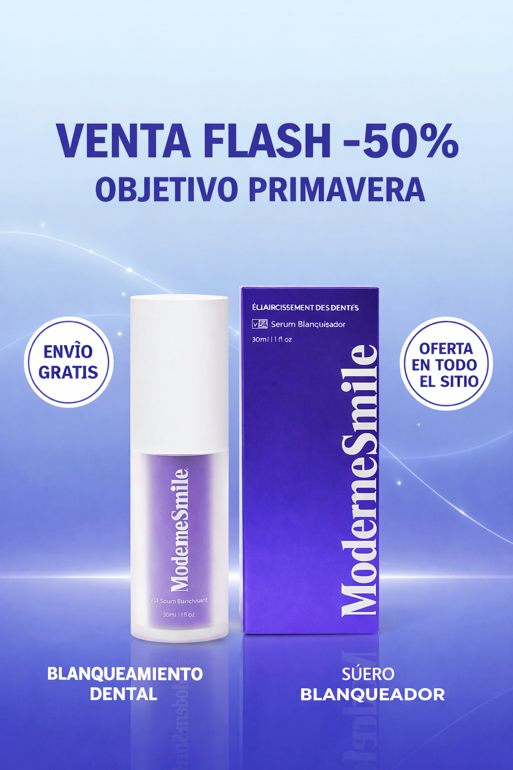 Suero blanqueador ModerneSmile™ V34: resplandor instantáneo para una sonrisa radiante