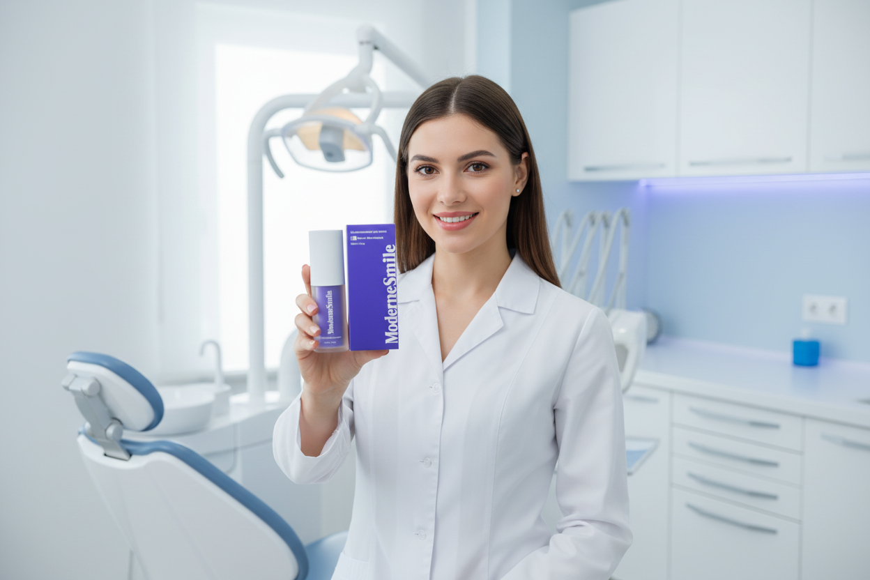 Dentiste avec produit ModerneSmile